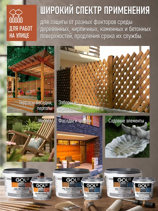 GOL Лак акриловый Полуматовый с УФ-защитой 0,9кг, 2,4 кг, фото 4