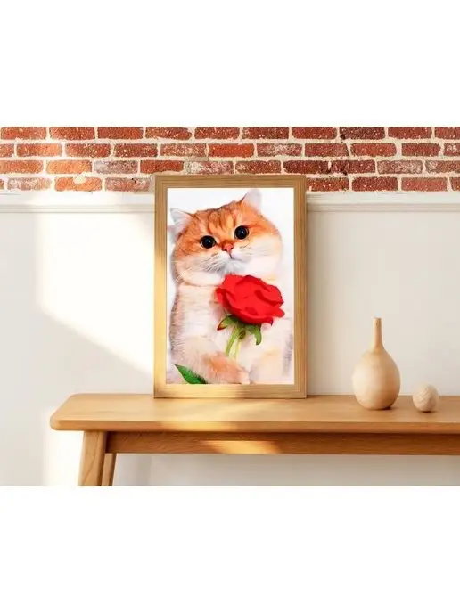 Алмазныи ряд Алмазная мозаика на подрамнике 20х30 Котик с розой, 20x30, фото 7