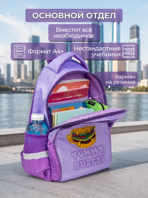 Hatber Школьный рюкзак 1-4 класс с анатомической спинкой, фиолетовый, фото 4