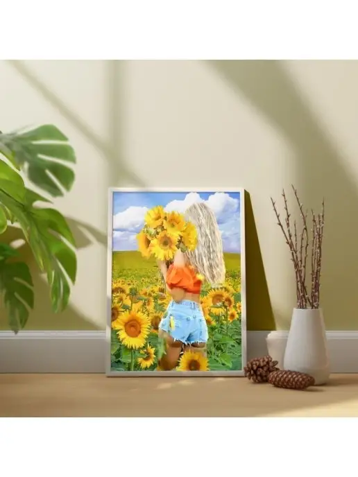 Алмазныи ряд Алмазная мозаика на подрамнике 40х50 Дама и подсолнухи, 40x50, фото 2