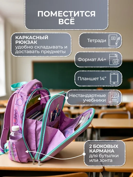 Hatber Рюкзак школьный для девочки 1-4 класс анатомическая спинка, вариант, фото 2