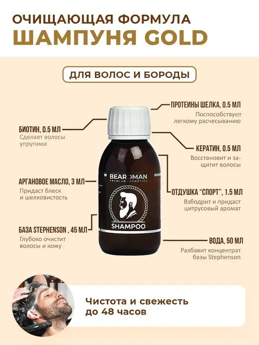 Beardman Набор Gold для роста бороды 5в1, золотой, фото 7