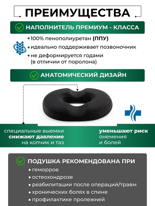 Primavera Home Collection Подушка ортопедическая для сидения от геморроя, черный, фото 3