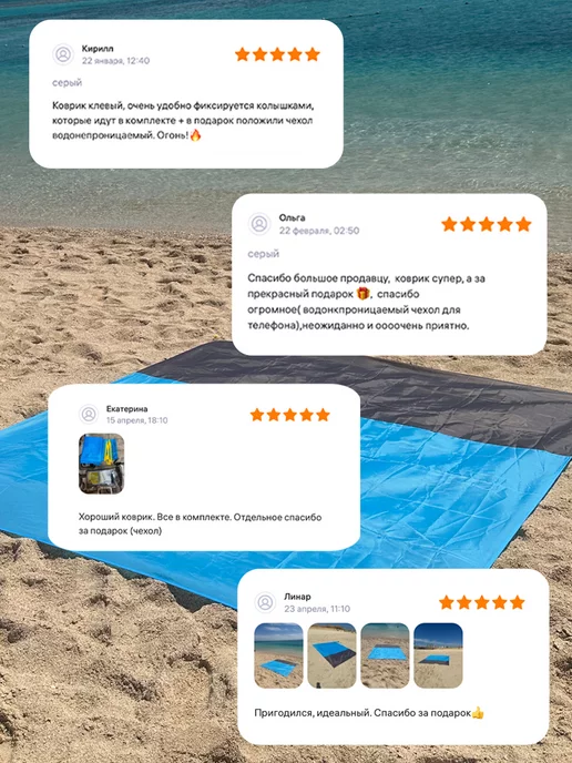 SEASTYLE Коврик пляжный для пикника отдыха, серый, фото 8