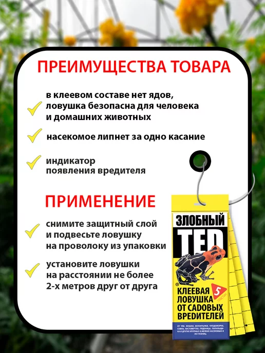 Злобный Тэд Средство от мух клеевая ловушка для теплиц 5 пластин, вариант, фото 3