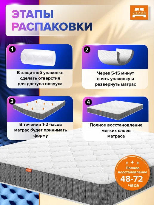 VEGARUS Матрас 90х200 на кровать беспружинный анатомический, 120x200, фото 8