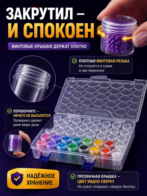 VsemKartinu Органайзер для рукоделия и хранения бисера мозаики контейнер, белый, фото 4