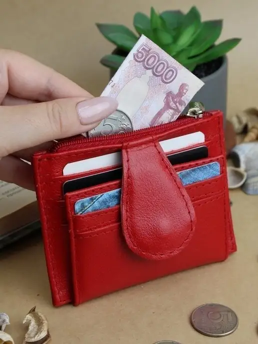 PORTE Кошелек картхолдер маленький из натуральной кожи, красный, фото 4