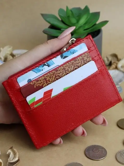 PORTE Кошелек картхолдер маленький из натуральной кожи, красный, фото 5
