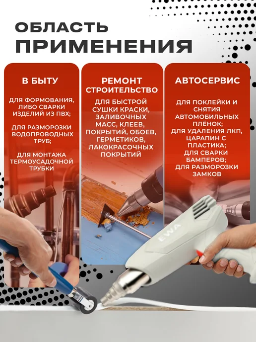 Ewa Строительный фен (Тепловой пистолет) насадки кейс, серый, фото 4