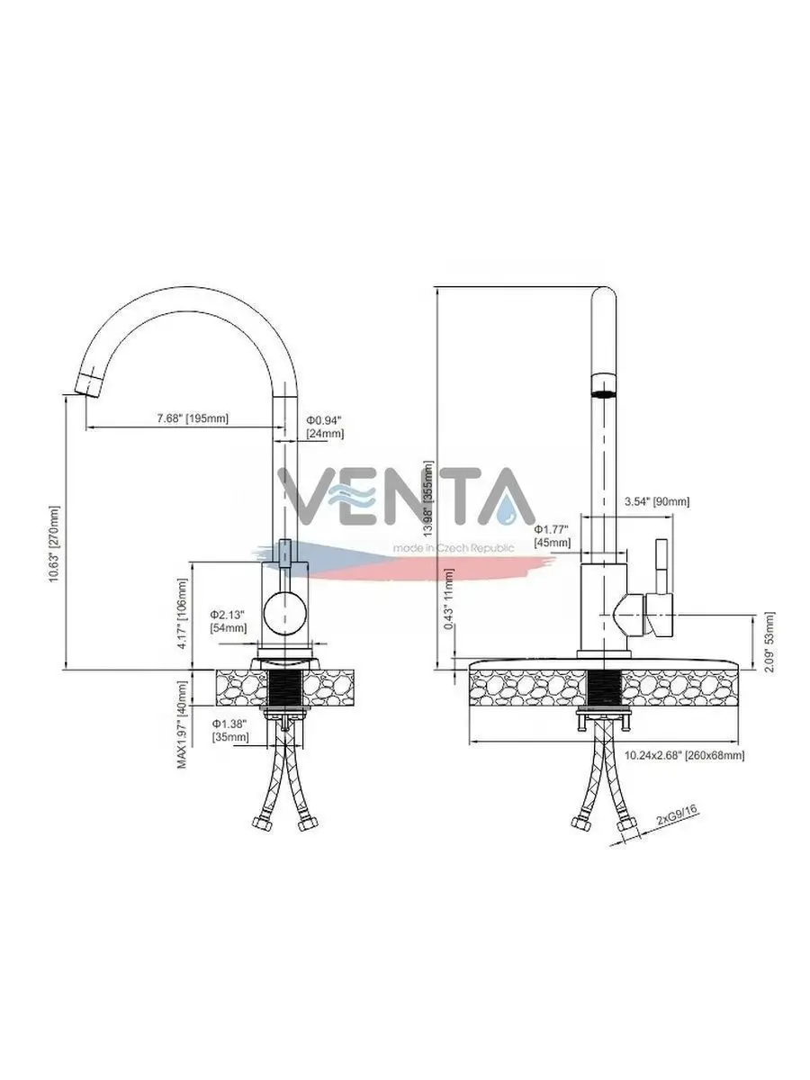 Смеситель для кухни стальной с высоким излгнутым изливом Venta 74618758  купить за 2 265 ₽ в интернет-магазине Wildberries