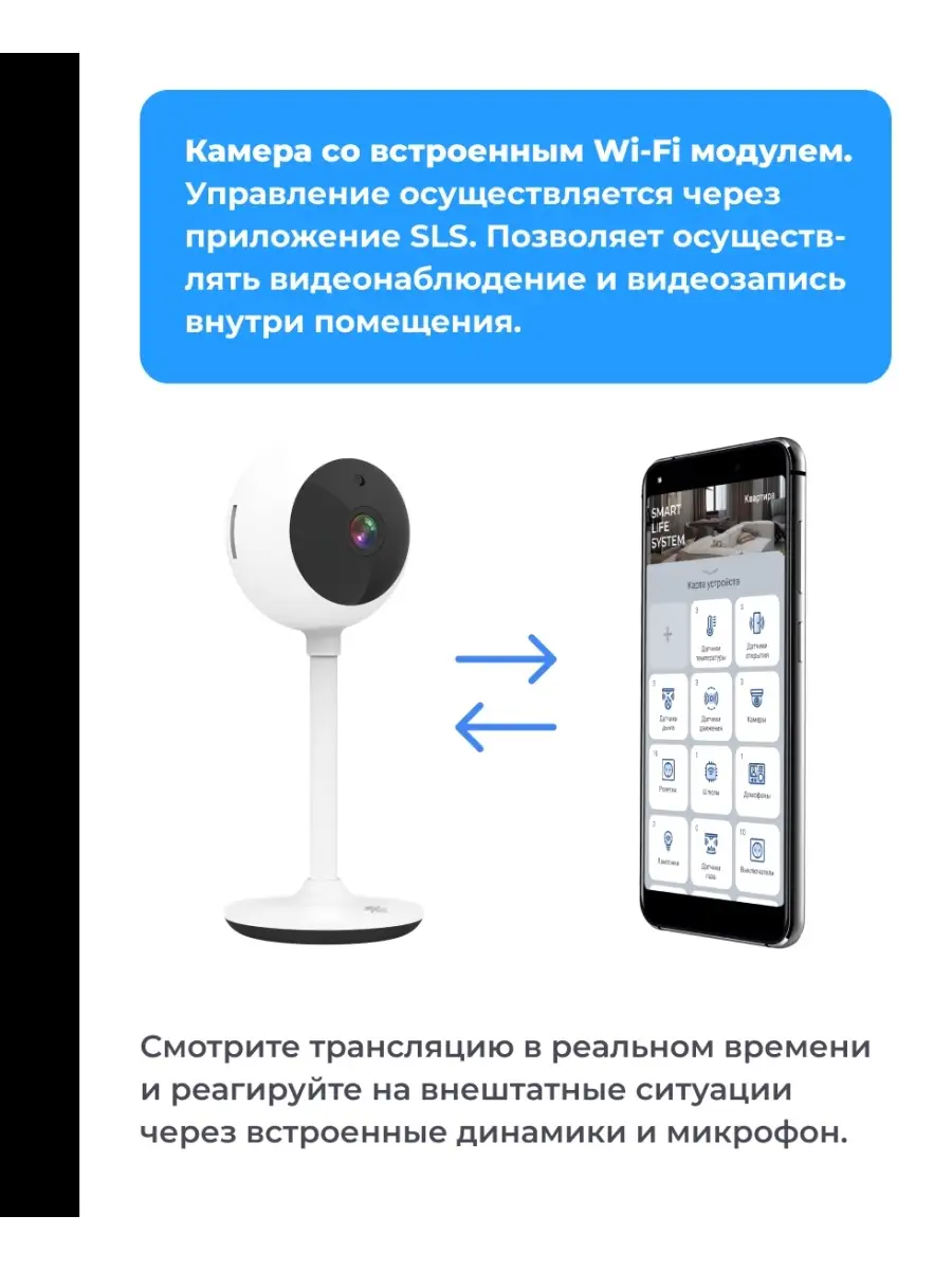 Камера видеонаблюдения CAM1 WIFI, внутренняя SLS 74619888 купить за 2 082 ₽  в интернет-магазине Wildberries