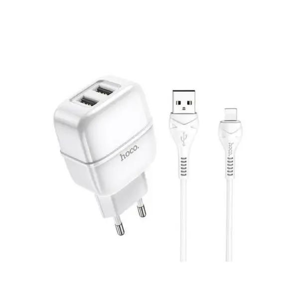 Зарядное устройство 2 USB, Lightning 1 м
