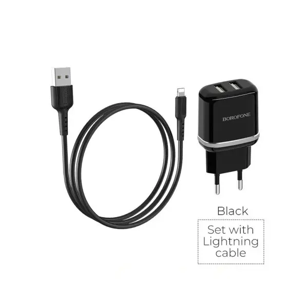 Сетевое зарядное устройство 2хUSB, 2.4А, Lightning, 1м