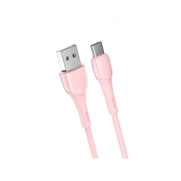 Кабель Type-C — USB, 3 А, 1 м, PVC оплетка, клипса, розовый