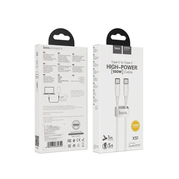 Кабель Type-C — Type-C, 5 А, 100 Вт, Power Delivery, 1 м