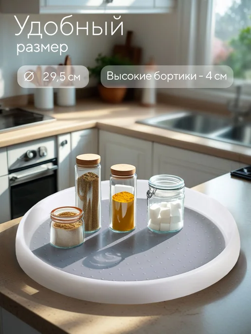 hausland Подставка кухонная вращающаяся поднос, органайзер для кухни, белый, фото 2