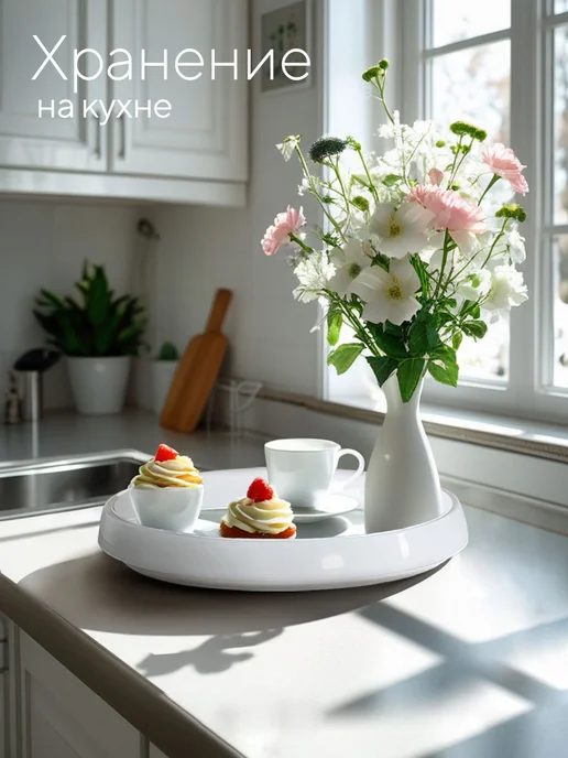 hausland Подставка кухонная вращающаяся поднос, органайзер для кухни, белый, фото 5