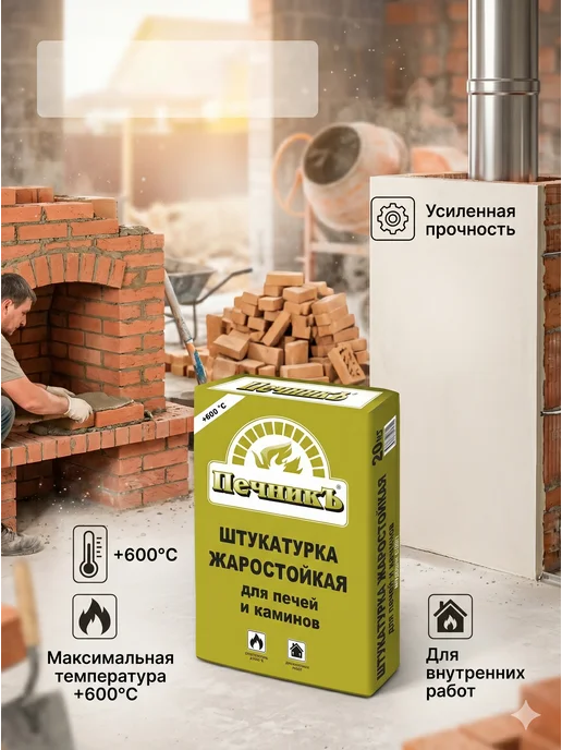 Штукатурка жаростойкая для печей и каминов, серый
