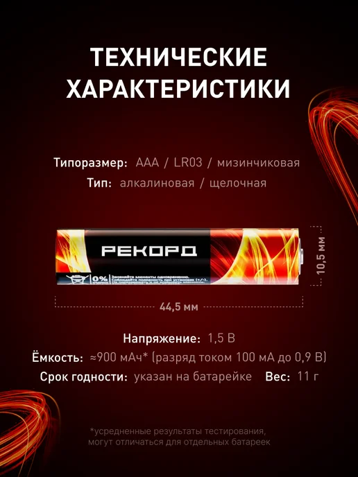 РЕКОРД Батарейки ааа мизинчиковые алкалиновые набор 10 шт, 10 шт, фото 5
