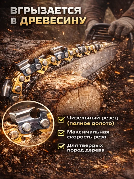 GaminGo Цепь для электропилы и бензопилы 57 звеньев 3 8", 1.3 мм, желтый, фото 2