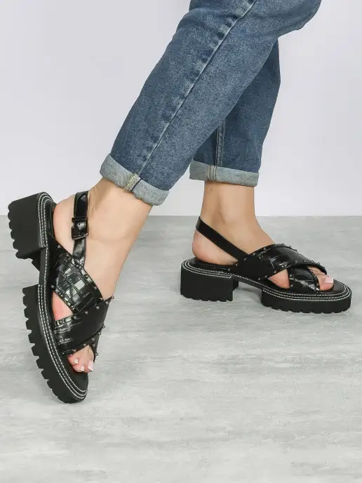 Mainila Shoes Босоножки женские летние на платформе натуральная кожа, черный, фото 6