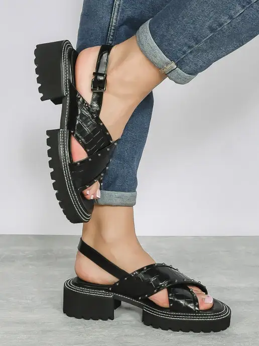 Mainila Shoes Босоножки женские летние на платформе натуральная кожа, черный, фото 7