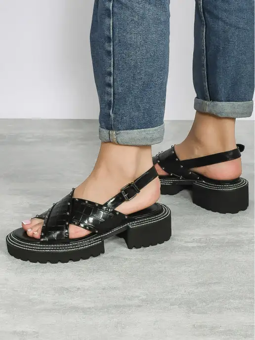 Mainila Shoes Босоножки женские летние на платформе натуральная кожа, черный, фото 8
