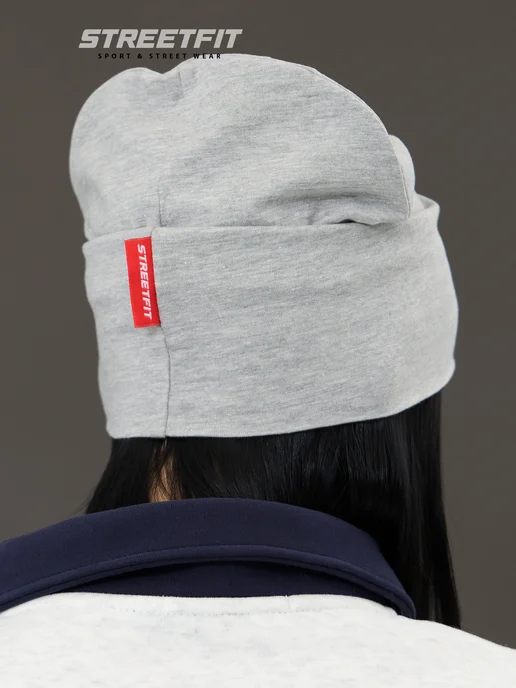 STREETFIT Шапка женская бини осенняя-весенняя трикотажная, серый, фото 4