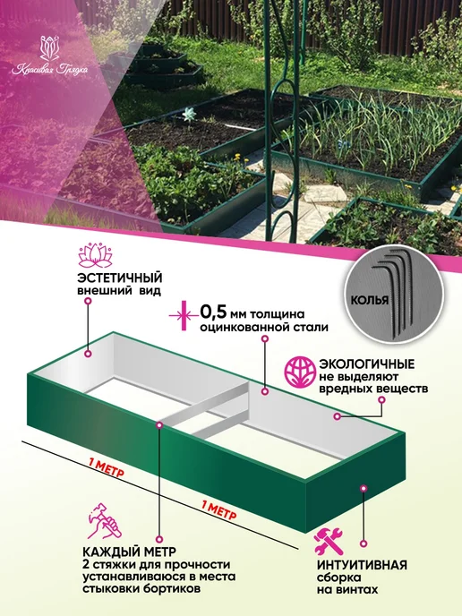 Красивая грядка Грядки оцинкованные для дачи и сада, 1x4 м, 4 м, фото 2