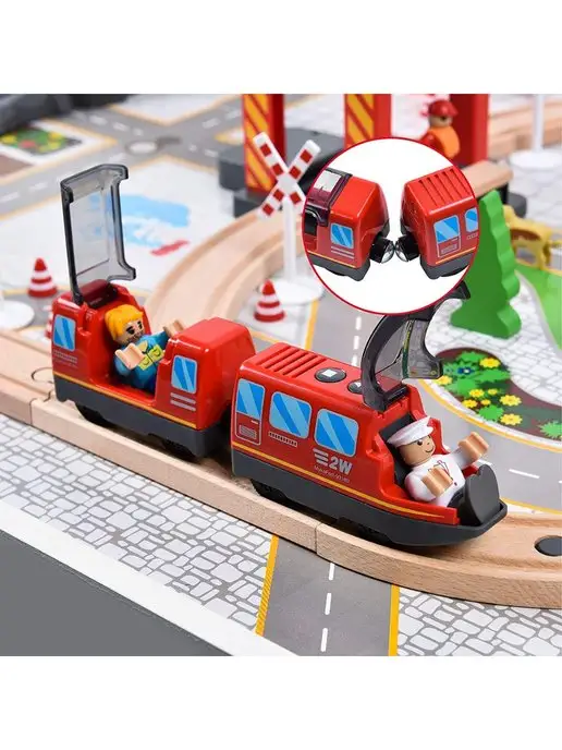 Toy'lbe Поезд на батарейках для деревянной железной дороги, красный, фото 5