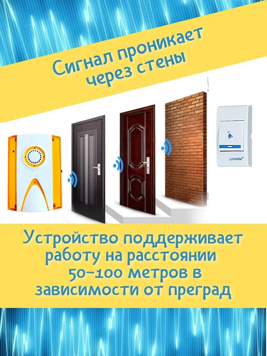 Звонок беспроводной дверной до 100 м. для дома, дачи, двери Teleshop  75021678 купить в интернет-магазине Wildberries