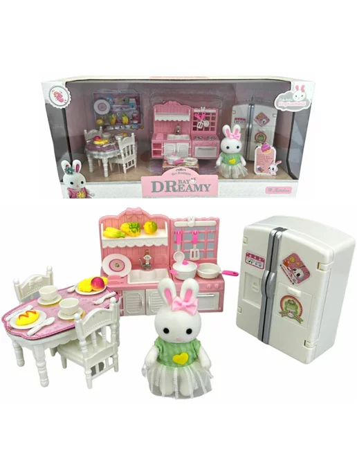 ESSA TOYS Зайчик с мебелью Кухня столовая, розовый, фото 2