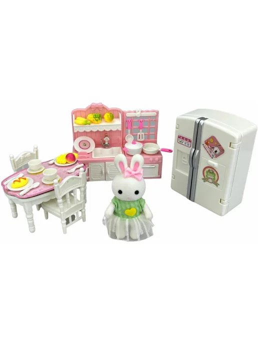 ESSA TOYS Зайчик с мебелью Кухня столовая, розовый, фото 3