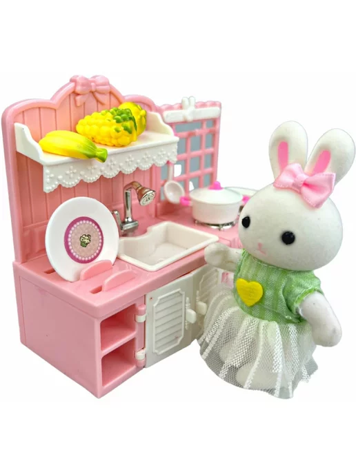 ESSA TOYS Зайчик с мебелью Кухня столовая, розовый, фото 6