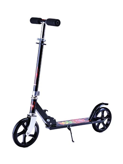 URAL TOYS Самокат двухколесный складной для мальчиков и девочек, черный