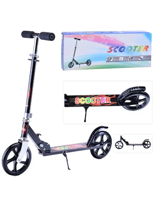 URAL TOYS Самокат двухколесный складной для мальчиков и девочек, черный, фото 2