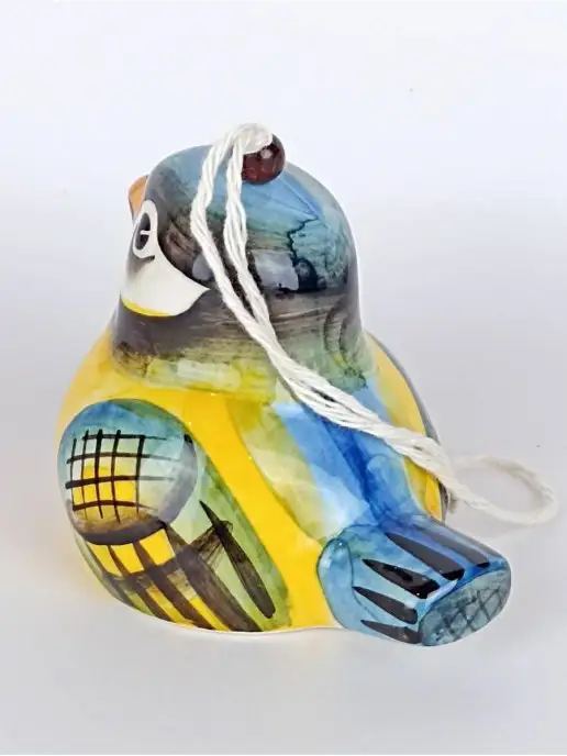 Ceramic Fauna Фарфоровая Елочная игрушка - колокольчик Синица, голубой, фото 2