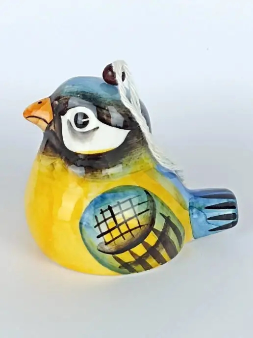 Ceramic Fauna Фарфоровая Елочная игрушка - колокольчик Синица, голубой, фото 3