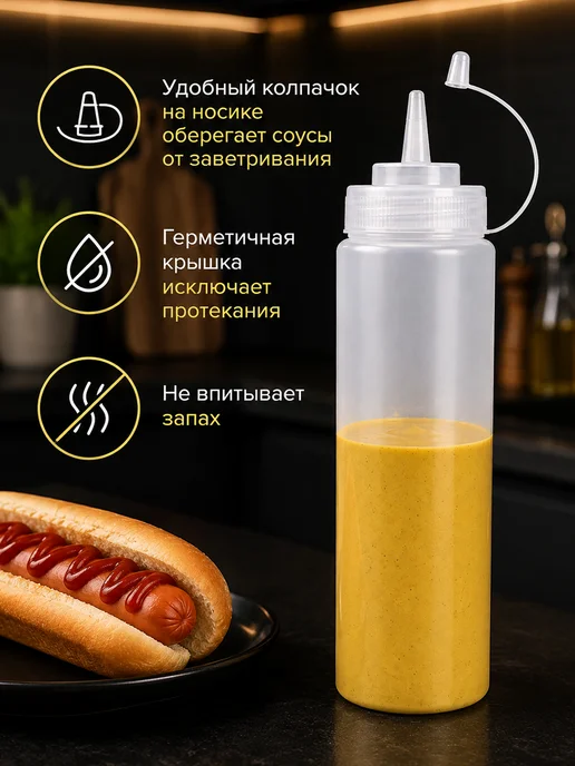 SKYPHOS Бутылка для соуса с носиком соусница пластиковая 700 мл, 700 мл, фото 3