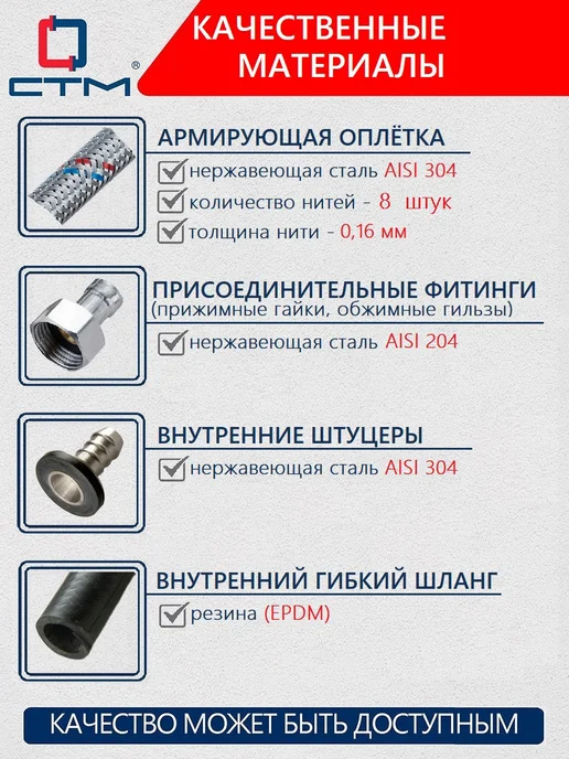 СТМ Гибкая подводка для воды 3 4" Гигант 100 cм, серый, фото 2