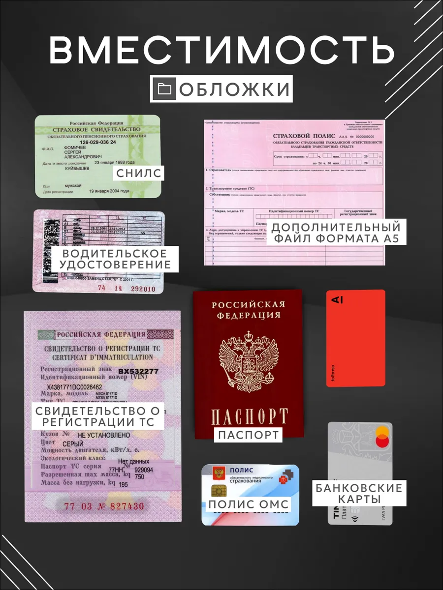 Обложка для автодокументов и паспорта с вкладышами — фото 3
