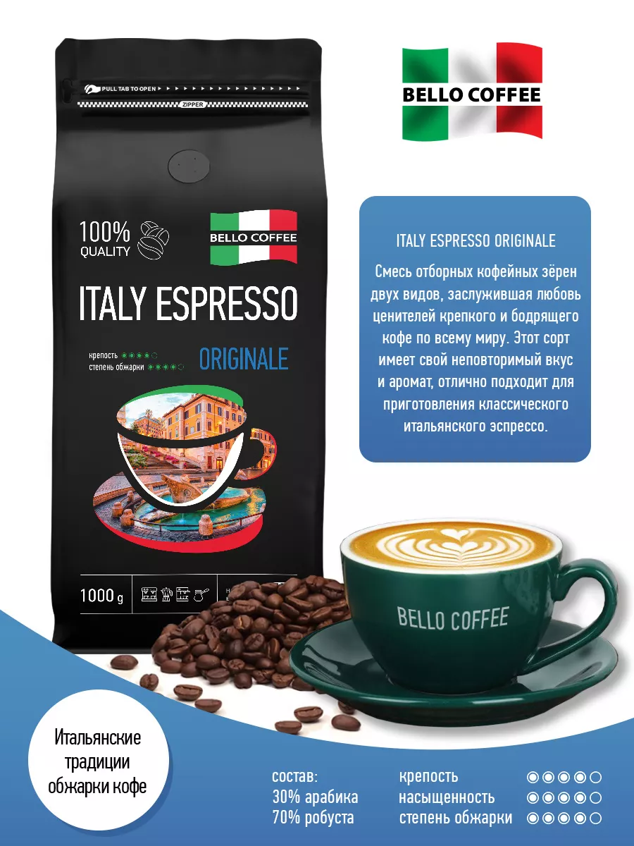 Italy Espresso Originale Кофе в зернах BELLO COFFEE 75556634 купить за 1  236 ₽ в интернет-магазине Wildberries