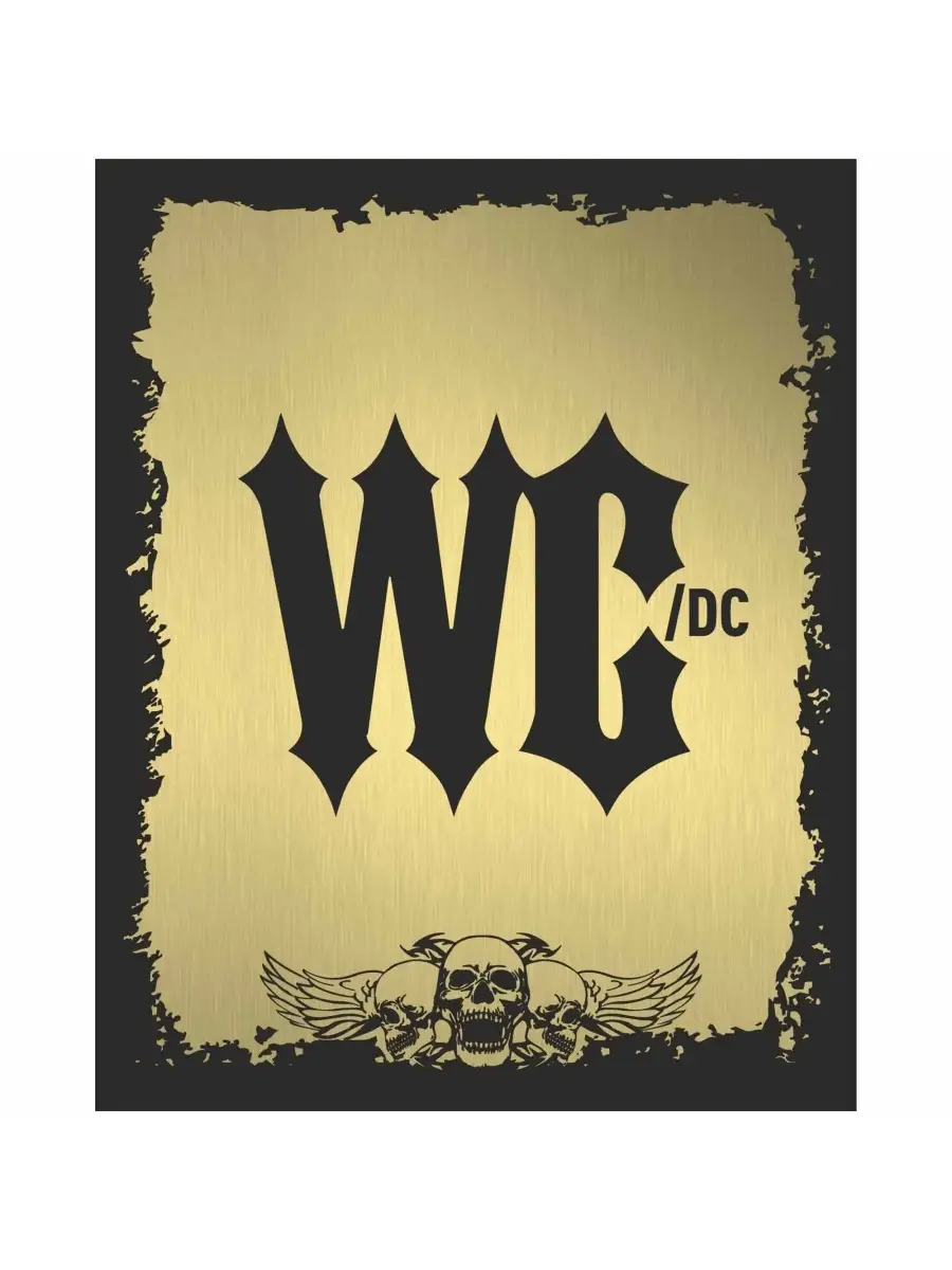 Табличка туалет металл прикол в стиле heavy metal WC/DC gold