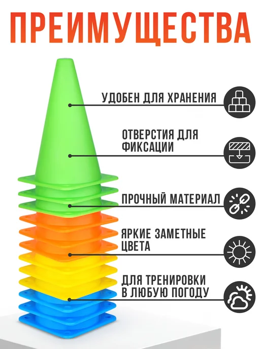 стром Конус 10 см фишка разметочная высота 12шт спортинвентарь, 12 шт, фото 3