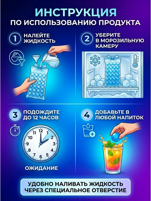 Формы для льда Пакеты для заморозки льда одноразовые, вариант, фото 3