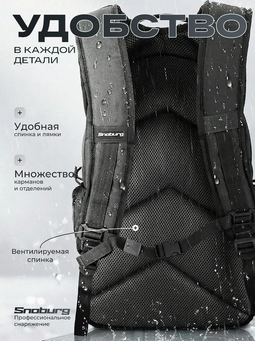 Snoburg Рюкзак тактический военный для походов 30 л черный, 30 л, фото 5