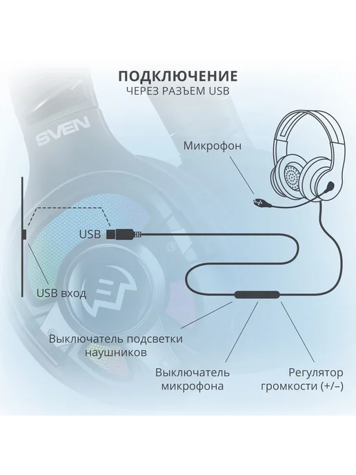 Sven Наушники игровые проводные большие с микрофоном AP-U1100MV, черный, фото 4