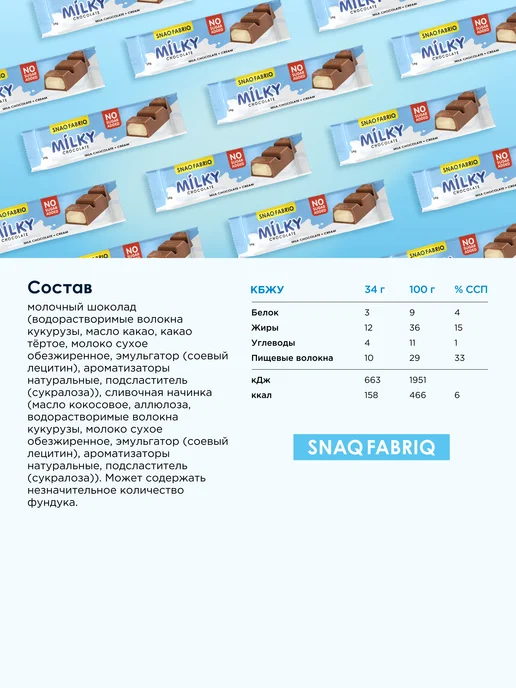 SNAQ FABRIQ Молочный шоколад без сахара Milky Сливочная начинка, 16 шт, 16 шт, фото 4