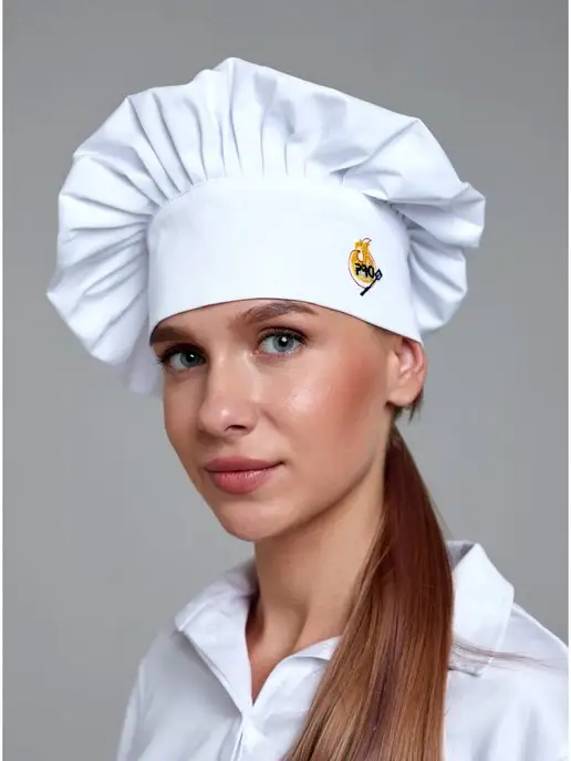Kupifartuk Колпак поварской с вышивкой, белый, фото 8